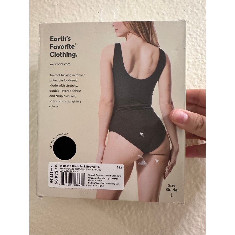 NWT Pact Sz L Black Everyday Scoop Neck Bodysuit Organic Cotton Snap Crotch - Picture 5 of 8